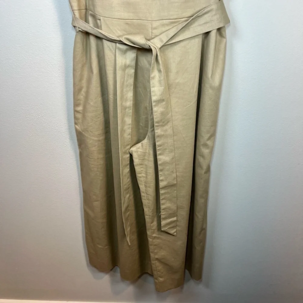 Banana Republic Linen Blend Cropped Wide Leg Sleeveless Jumpsuit Tan Belt Size 6